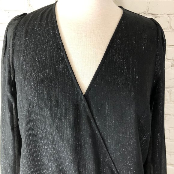 Madewell Shimmer Wrap Top Black Blouse Size Small - Picture 10 of 13